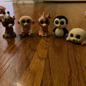 5 Ty figures. Unicorn, Penguin, Seal, Giraffe and Monkey.  Good condition.